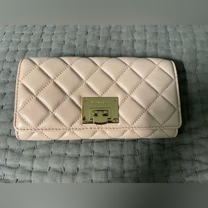 Light Pink Michael Kors Astrid Quilted Leather Carryall Clutch Wallet